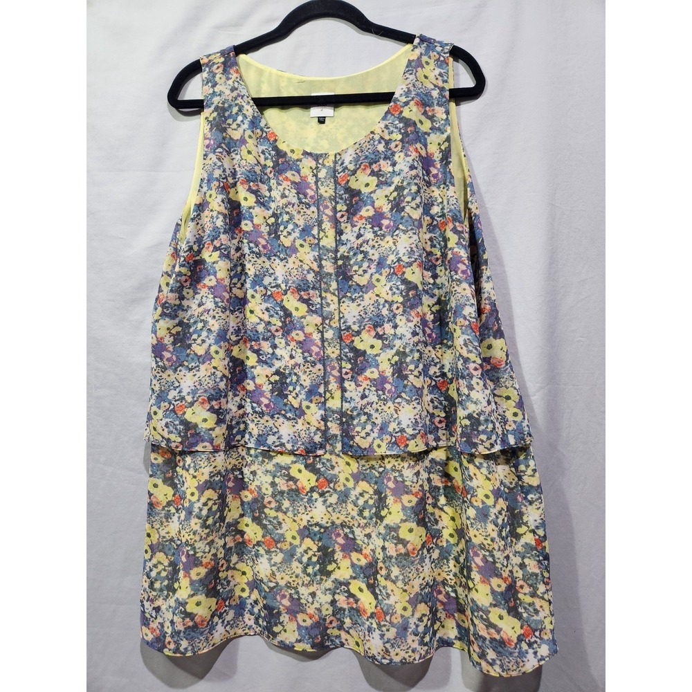 Cabi Positano Blue And Yellow Layered Tank Top Floral‎ Blouse #5041 XL
